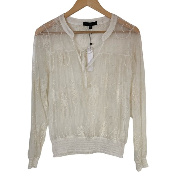 Sanctuary Womens Pullover Lace Embroidery Blouse Size S Cream Long Sleeve‎ Girly - Picture 1 of 9